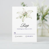 Witte leliebloem RSVP kaartje (Staand voorkant)