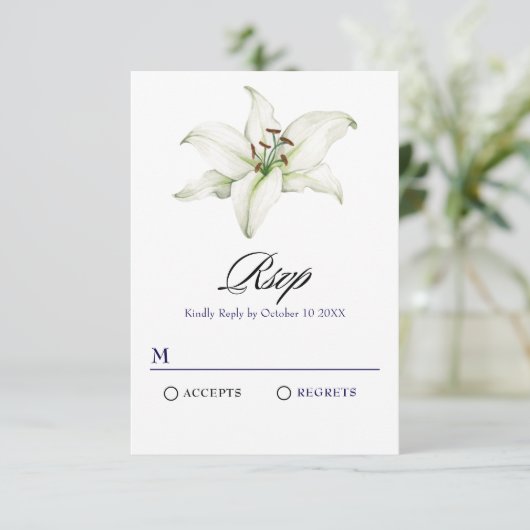 Witte leliebloem RSVP kaartje (Staand voorkant)