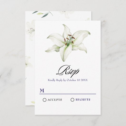 Witte leliebloem RSVP kaartje (Voorkant / Achterkant)