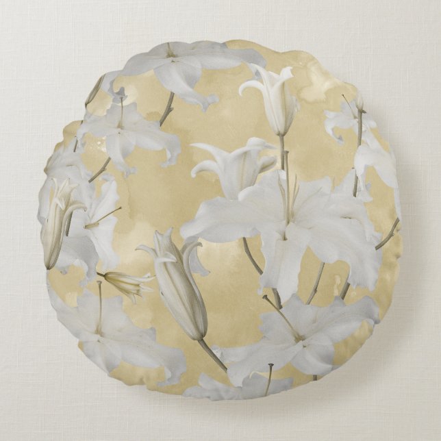 Witte leliebloesem glamour 3a rond kussen (Voorkant)