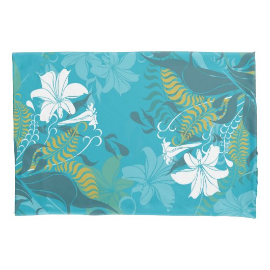 Witte Lelies Blauwe achtergrond Kussensloop (Voorkant)