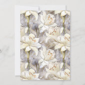 Witte lelies bloemblaadjes zilveren retro bruiloft kaart (Achterkant)