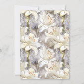Witte lelies bloemblaadjes zilveren retro bruiloft kaart (Achterkant)