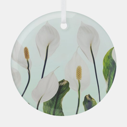 Witte Lelies Bloemen Blauw Naadloos Glas Ornament (Voorkant)