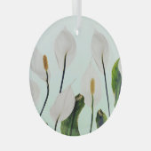 Witte Lelies Bloemen Blauw Naadloos Glas Ornament (Voorkant Rechts)