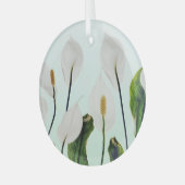 Witte Lelies Bloemen Blauw Naadloos Glas Ornament (Voorkant links)