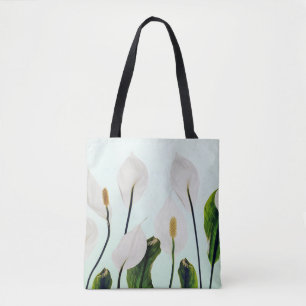 Witte Lelies Bloemen Blauw Naadloos Tote Bag