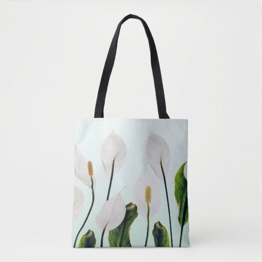Witte Lelies Bloemen Blauw Naadloos Tote Bag (Voorkant)