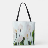 Witte Lelies Bloemen Blauw Naadloos Tote Bag (Achterkant)