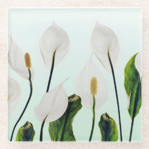 Witte lelies Bloemen Blauwe Naadloze Glazen Onderzetter