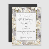 Witte lelies bloemen zilveren retro luxe bruiloft magnetische uitnodiging (Voorkant / Achterkant)