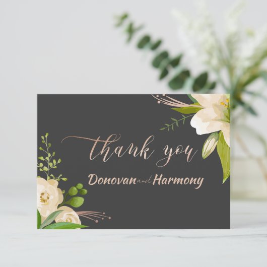 Witte Lelies Bruiloft Bedankkaart (Staand voorkant)