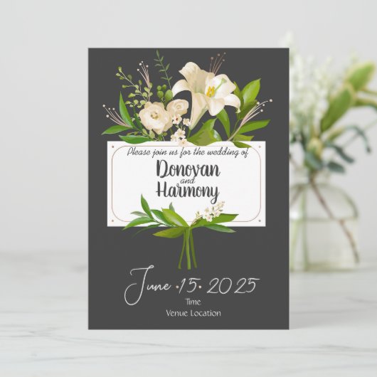 Witte Lelies Bruiloft Kaart (Staand voorkant)