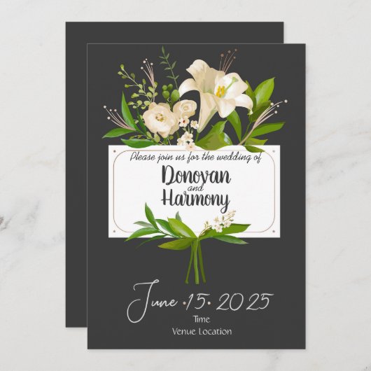 Witte Lelies Bruiloft Kaart (Voorkant / Achterkant)