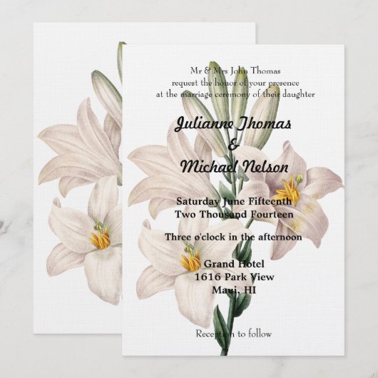 Witte Lelies Bruiloft Kaart (Voorkant / Achterkant)