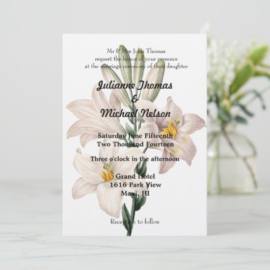 Witte Lelies Bruiloft Kaart (Staand voorkant)
