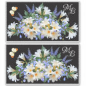 Witte Lelies en Blauwe Veronica Bloemen Monogram Sticker (Voorkant)