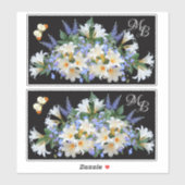 Witte Lelies en Blauwe Veronica Bloemen Monogram Sticker (Vel)