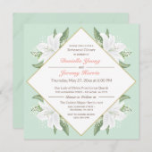 Witte lelies en milde munt repetitie diner uitnodi kaart (Voorkant / Achterkant)