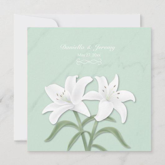 Witte lelies en milde munt repetitie diner uitnodi kaart (Achterkant)