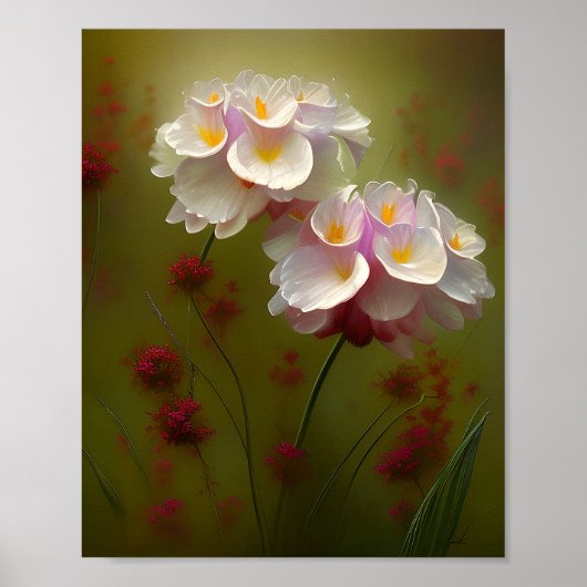 Witte lelies en rode wilde bloemen poster (Voorkant)