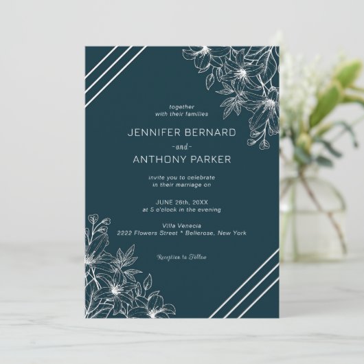 Witte Lelies Hand getrokken bruiloft uitnodiging (Staand voorkant)