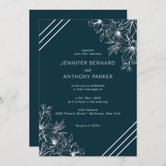 Witte Lelies Hand getrokken bruiloft uitnodiging (Voorkant / Achterkant)