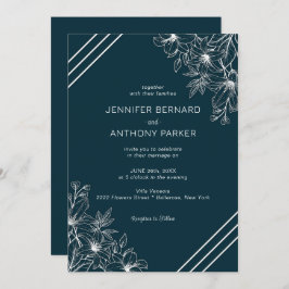 Witte Lelies Hand getrokken bruiloft uitnodiging