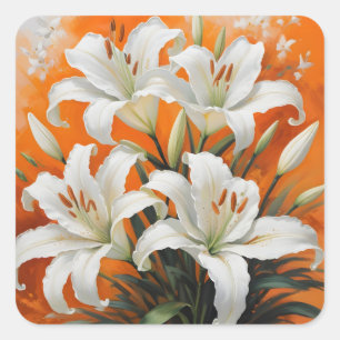 Witte lelies illustratie vierkante sticker