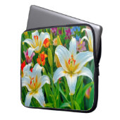Witte lelies laptophoes laptop sleeve (Voorkant Links)
