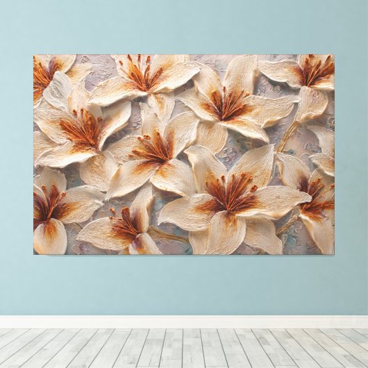 Witte lelies met gouden centra gestructureerde abs canvas afdruk (Insitu (Houten vloer))