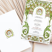 Witte lelies & narcissen Art Nouveau bruiloft Kaart