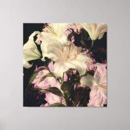 Witte lelies op donkere achtergrond bloemschilderk canvas afdruk
