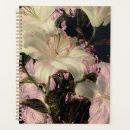 Witte lelies op donkere achtergrond bloemschilderk planner