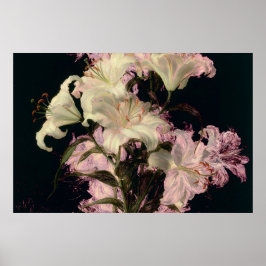 Witte lelies op donkere achtergrond bloemschilderk poster