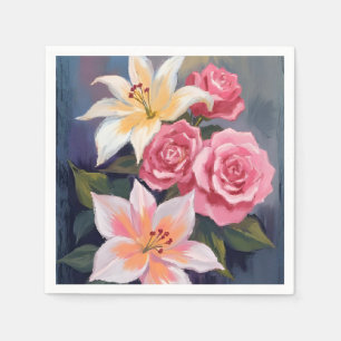 Witte Lelies Roze Roos Boeket Aquarel Bloemen Servet