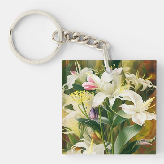 Witte lelies sleutelhanger (voorkant)