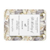 Witte lelies zilver retro trouwkaart magneet (Horizontaal)