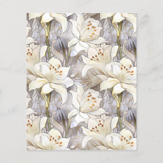 Witte lelies zilveren bloemenbruiloft uitnodiging (Achterkant)