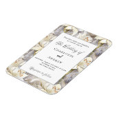 Witte lelies zilveren retro bruiloft uitnodiging magneet (Linkerzijde)