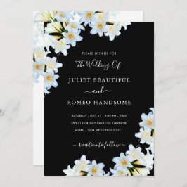 Witte lelies zwarte bruiloft uitnodiging voorbeeld