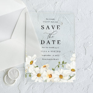 Witte Lente Bloemachtige Trouwkaart Save The Date Acryl Uitnodigingen