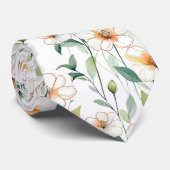Witte Lente Bloemen Bloemmotief Stropdas (Opgerold)