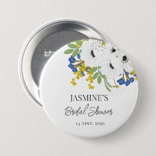 Witte Lente Bloemenboeket Bruidsdouche Ronde Button 7,6 Cm