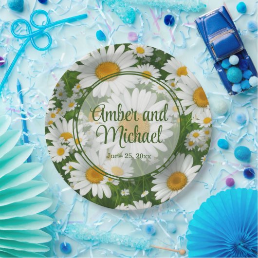 Witte lente bloemenwitte madeliefjes groen papieren bordje (Feest)