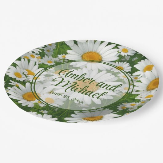 Witte lente bloemenwitte madeliefjes groen papieren bordje (Gekanteld)