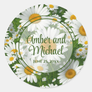 Witte lente bloemenwitte madeliefjes groen ronde sticker