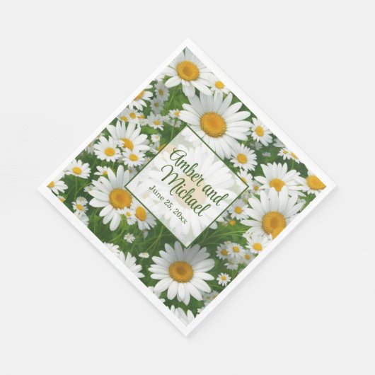 Witte lente bloemenwitte madeliefjes groen servet (Hoek)