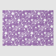 Witte Lente Bloesem Bloemen Patroon op Paars
