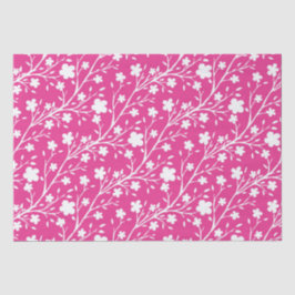 Witte Lente Bloesem Bloemen Patroon op Roze Tissuepapier